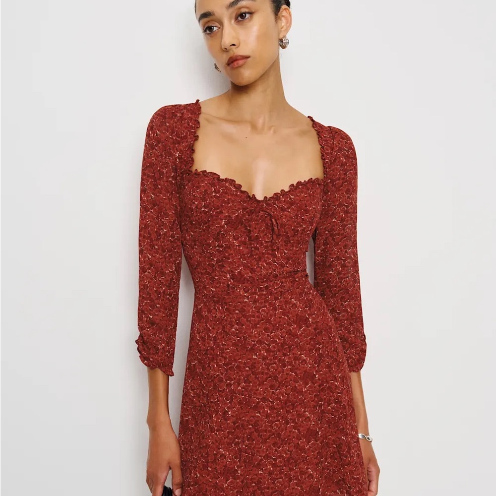 Reformation Burgundy Floral Remi Mini Dress